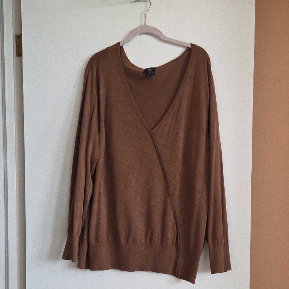 JM Collection V-Neck Sweater in Rich Brown
